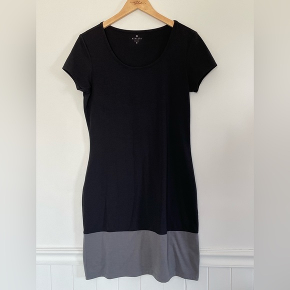 Athleta Ella Colorblock Classic Neutral Minimalist T-Shirt Dress Medium d31 - Picture 1 of 5
